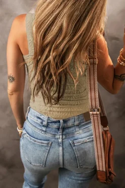 Fashion Dear-Lover Floral Jacquard Square Neck Tank Top Smoke Gray