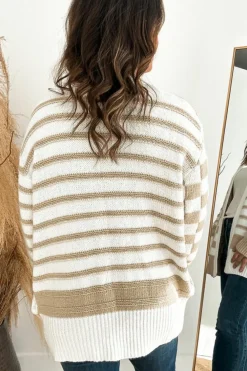 Online Dear-Lover Gingham Striped Knitted Open Front Cardigan Smoke Gray
