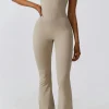 Hot Dear-Lover Halter Flared Yoga Jumpsuit Smoke Gray