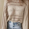Best Dear-Lover Hollow-out Cable Knit Cropped Sweater Smoke Gray