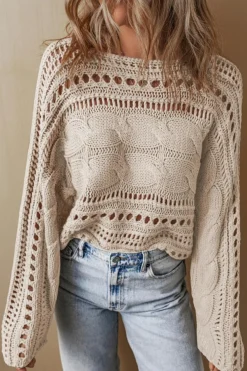 Best Dear-Lover Hollow-out Cable Knit Cropped Sweater Smoke Gray