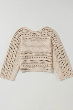 Best Dear-Lover Hollow-out Cable Knit Cropped Sweater Smoke Gray