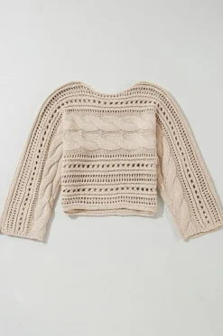 Best Dear-Lover Hollow-out Cable Knit Cropped Sweater Smoke Gray