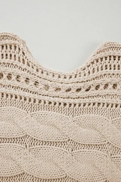 Best Dear-Lover Hollow-out Cable Knit Cropped Sweater Smoke Gray