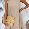 Online Dear-Lover Knot Scoop Back Ruffle Hem Sleeveless Mini Dress Smoke Gray