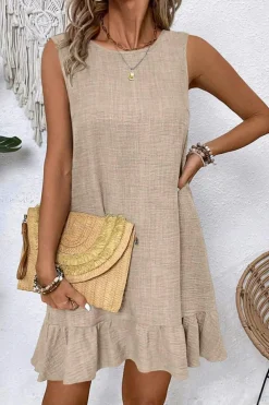 Online Dear-Lover Knot Scoop Back Ruffle Hem Sleeveless Mini Dress Smoke Gray