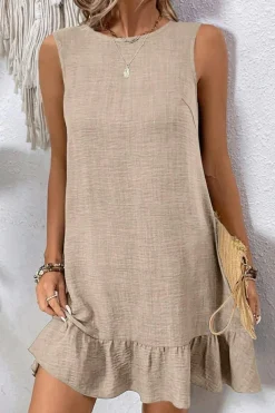 Online Dear-Lover Knot Scoop Back Ruffle Hem Sleeveless Mini Dress Smoke Gray
