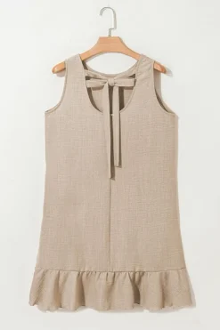 Online Dear-Lover Knot Scoop Back Ruffle Hem Sleeveless Mini Dress Smoke Gray