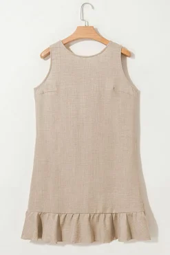 Online Dear-Lover Knot Scoop Back Ruffle Hem Sleeveless Mini Dress Smoke Gray