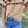Best Dear-Lover Leopard Ruffles Trim Tiered Short Sleeve Blouse Smoke Gray
