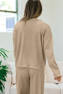 Clearance Dear-Lover Loose Textured Pullover and Pants Outfit Smoke Gray