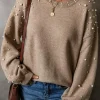 New Dear-Lover Pearled Drop Shoulder Round Neck Sweater Smoke Gray