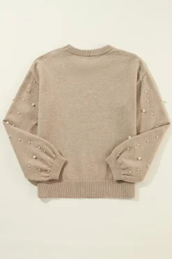 New Dear-Lover Pearled Drop Shoulder Round Neck Sweater Smoke Gray
