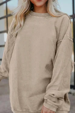 Sale Dear-Lover Ribbed Corduroy Oversized Sweatshirt Smoke Gray