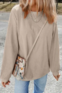 Sale Dear-Lover Ribbed Corduroy Oversized Sweatshirt Smoke Gray