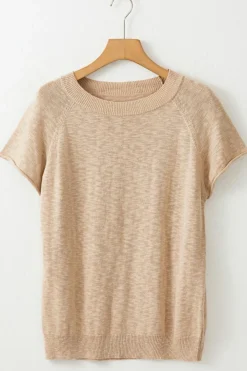 Online Dear-Lover Ribbed Raglan Short Sleeve Sweater Smoke Gray