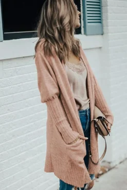 Best Dear-Lover Ribbed Trim Puff Sleeve Open Cardigan Smoke Gray