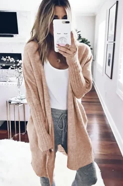 Best Dear-Lover Ribbed Trim Puff Sleeve Open Cardigan Smoke Gray