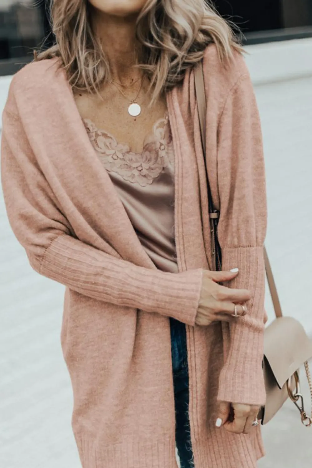Best Dear-Lover Ribbed Trim Puff Sleeve Open Cardigan Smoke Gray