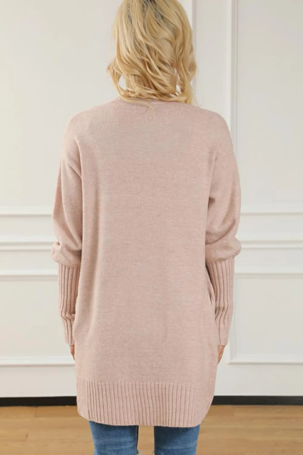 Best Dear-Lover Ribbed Trim Puff Sleeve Open Cardigan Smoke Gray