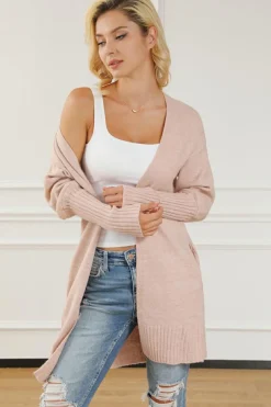 Best Dear-Lover Ribbed Trim Puff Sleeve Open Cardigan Smoke Gray
