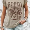 New Dear-Lover RODEO Cowboy Graphic Buttoned Batwing Sleeve T Shirt Smoke Gray