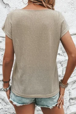 New Dear-Lover RODEO Cowboy Graphic Buttoned Batwing Sleeve T Shirt Smoke Gray