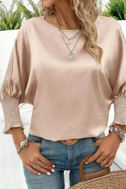 Hot Dear-Lover Shirred Dolman Sleeve Satin Blouse Smoke Gray