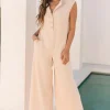 Discount Dear-Lover Textured Buttoned Wide Leg Sleeveless Jumpsuit Smoke Gray