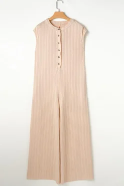Discount Dear-Lover Textured Buttoned Wide Leg Sleeveless Jumpsuit Smoke Gray
