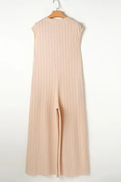 Discount Dear-Lover Textured Buttoned Wide Leg Sleeveless Jumpsuit Smoke Gray