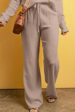 Discount Dear-Lover Textured Loose Fit Drawstring High Waist Pants Smoke Gray