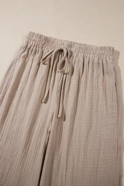 Discount Dear-Lover Textured Loose Fit Drawstring High Waist Pants Smoke Gray