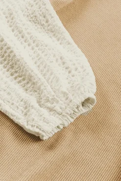 Online Dear-Lover Textured Patchwork Crew Neck Puff Sleeves Top Smoke Gray