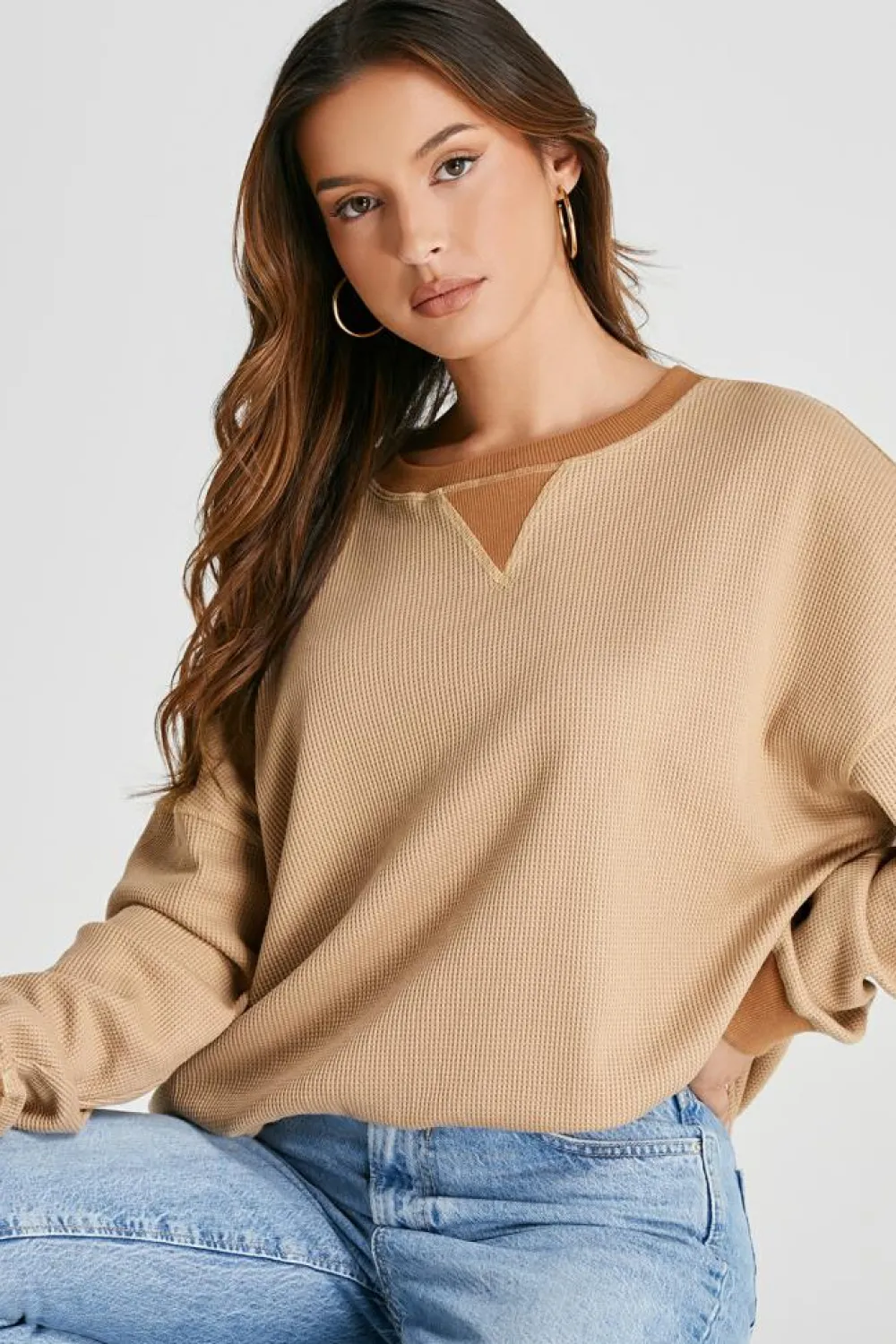 Discount Dear-Lover Thermal Pullover Loose Sweatshirt Smoke Gray