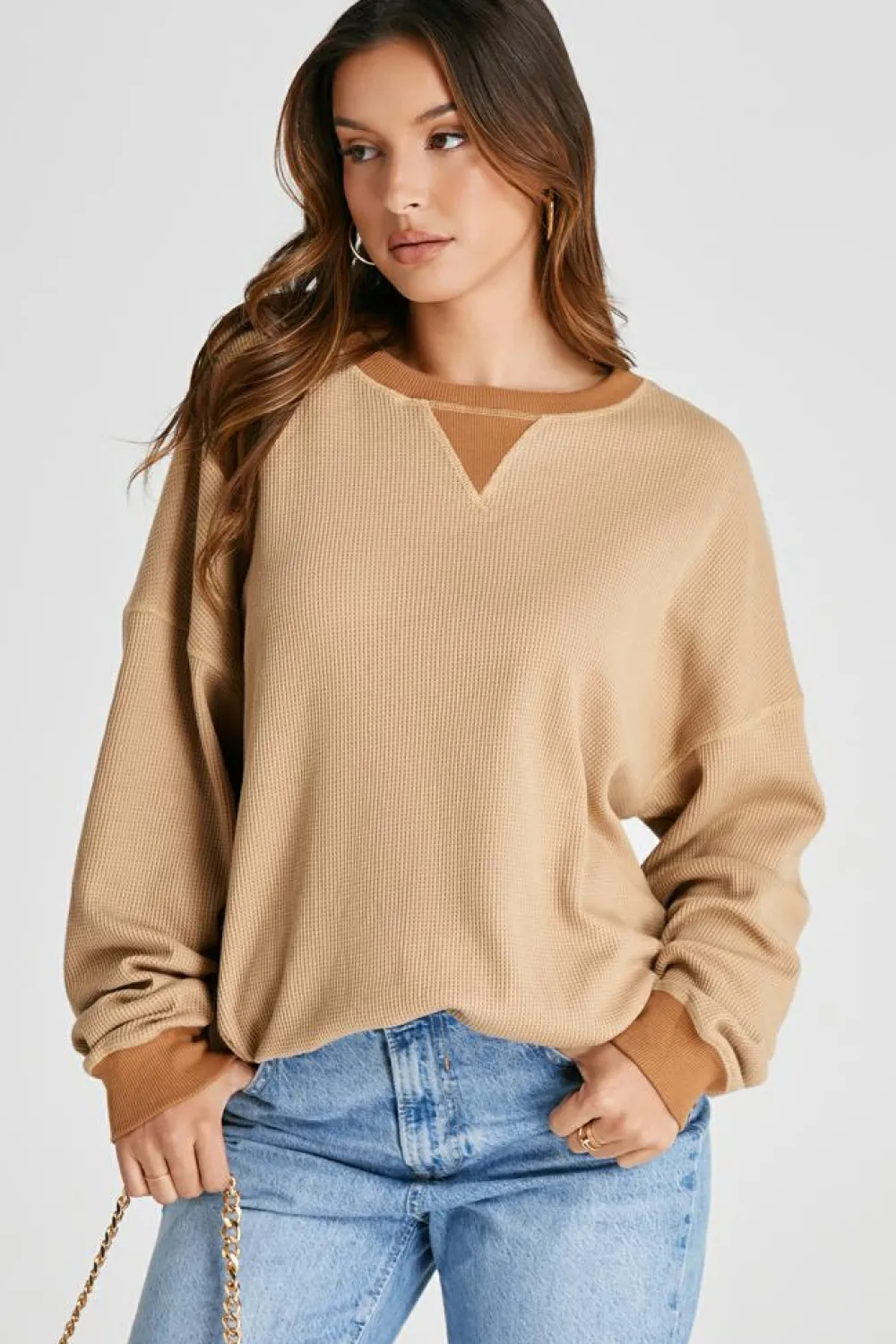 Discount Dear-Lover Thermal Pullover Loose Sweatshirt Smoke Gray