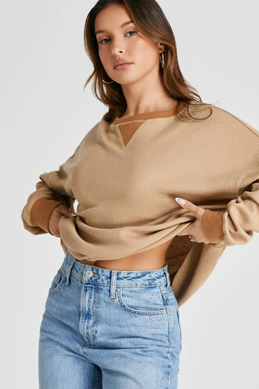 Discount Dear-Lover Thermal Pullover Loose Sweatshirt Smoke Gray