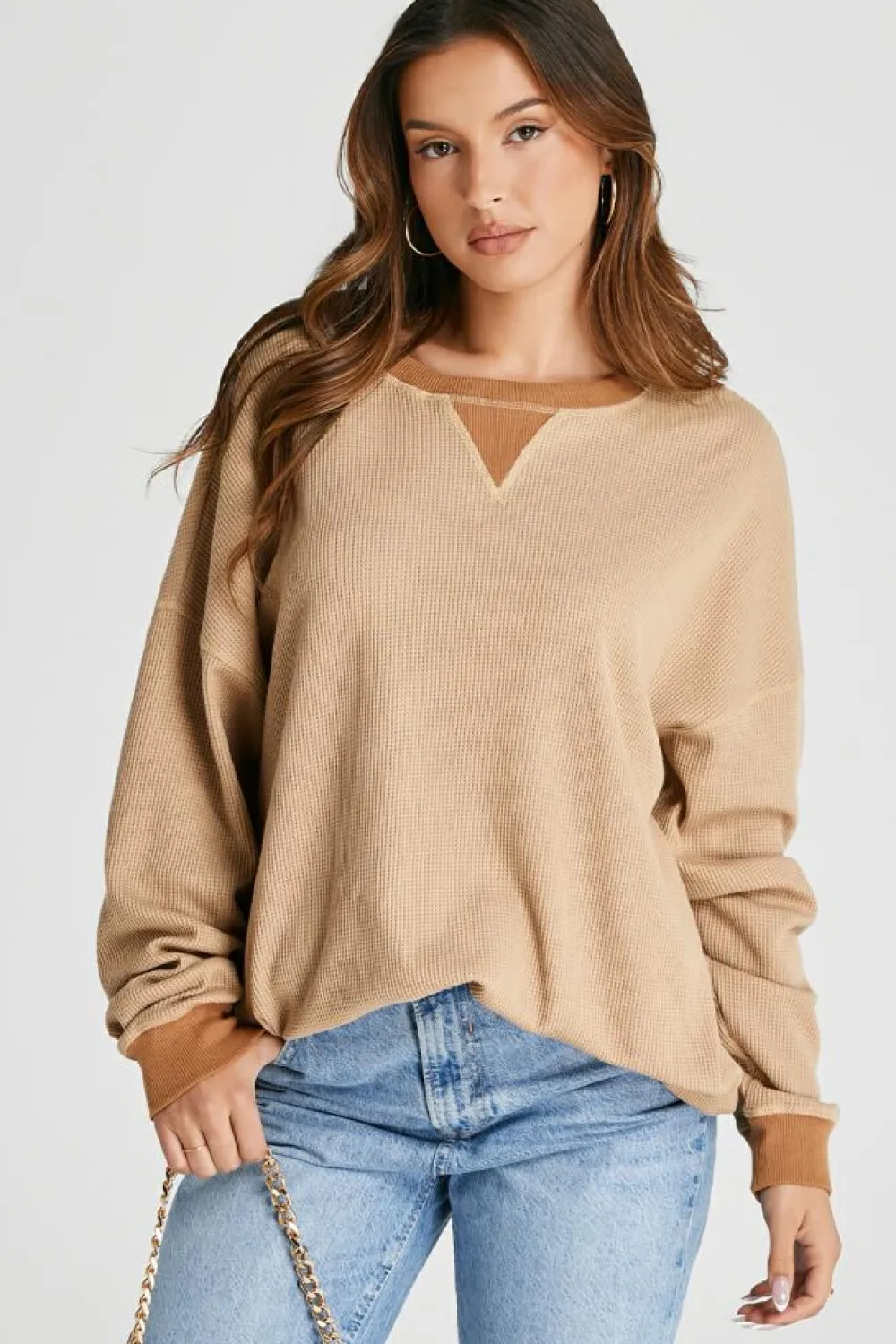 Discount Dear-Lover Thermal Pullover Loose Sweatshirt Smoke Gray