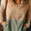 Fashion Dear-Lover Two Tones Color Block Half Zip Fleece Sweatshirt Smoke Gray