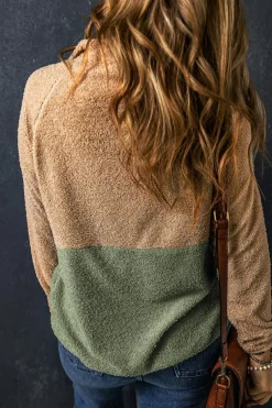 Fashion Dear-Lover Two Tones Color Block Half Zip Fleece Sweatshirt Smoke Gray
