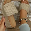New Dear-Lover Woven Wide Band Platform Slippers Smoke Gray