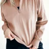 New Dear-Lover Zipped Neck Pullover Drop Shoulder Sweatshirt Smoke Gray