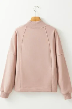 New Dear-Lover Zipped Neck Pullover Drop Shoulder Sweatshirt Smoke Gray