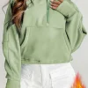 Hot Dear-Lover Fleece Lined Zip Up Stand Collar Thumbhole Sleeve Sweatshirt Smoke Green