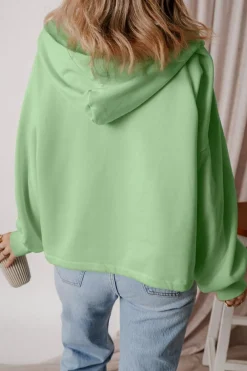 Discount Dear-Lover Fleece Lined Half Zipper Kangaroo Pockets Loose Hoodie Smoke Green