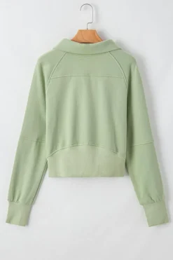 Hot Dear-Lover Fleece Lined Zip Up Stand Collar Thumbhole Sleeve Sweatshirt Smoke Green