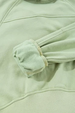 Hot Dear-Lover Fleece Lined Zip Up Stand Collar Thumbhole Sleeve Sweatshirt Smoke Green