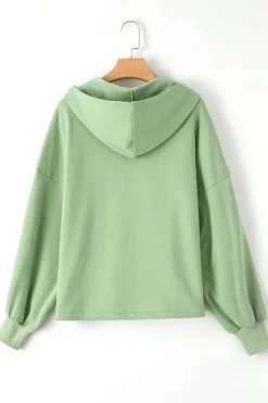 Discount Dear-Lover Fleece Lined Half Zipper Kangaroo Pockets Loose Hoodie Smoke Green