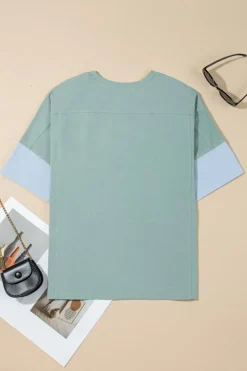 Hot Dear-Lover Frayed Denim Star Patched Oversize T Shirt Smoke Green