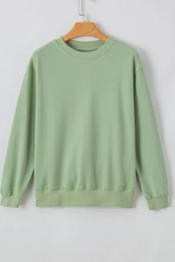 Fashion Dear-Lover Plain Drop Shoulder Crewneck Pullover Sweatshirt Smoke Green